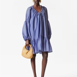 Blue Ruffled Long Sleeve Dress